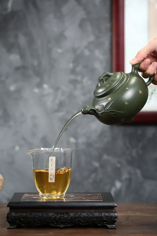 紫砂壺三足竹鼎高工佳作原礦綠泥手工製作 1