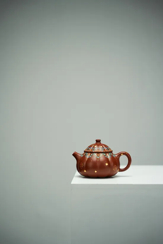 紫砂壺 筋紋玲瓏琺琅150cc 紫泥手工製作 2