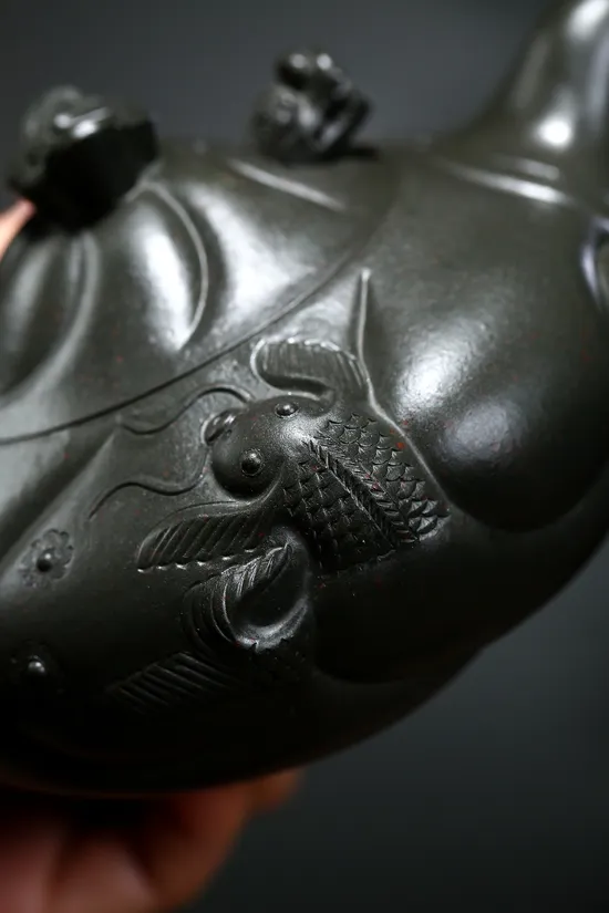 紫砂壺 鄒旭敏魚化龍 80cc 天青朱泥 精工藝術收藏 1