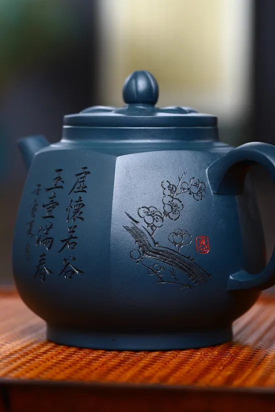 紫砂壺手工製作名家範建新六方菱花天青泥限量款 2