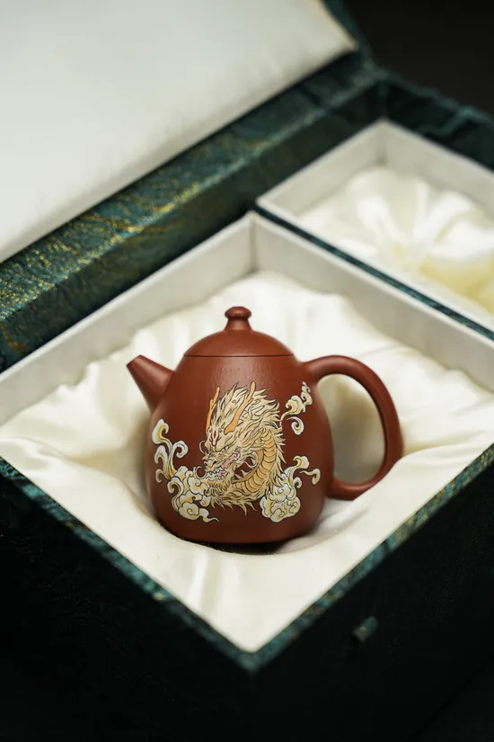 紫砂壺龍蛋全手工200cc優質朱泥手工泥繪 1
