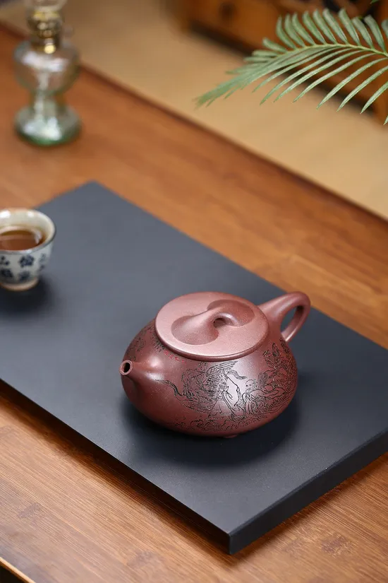 王芳老師紫砂壺景舟石瓢稀有紫玉金砂 1