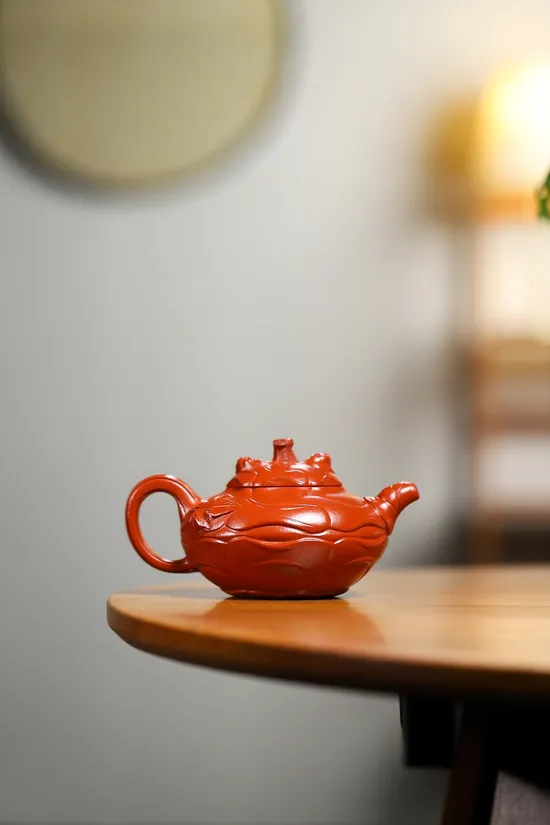 風卷葵紫砂壺 黃龍山大紅袍手工製作 1