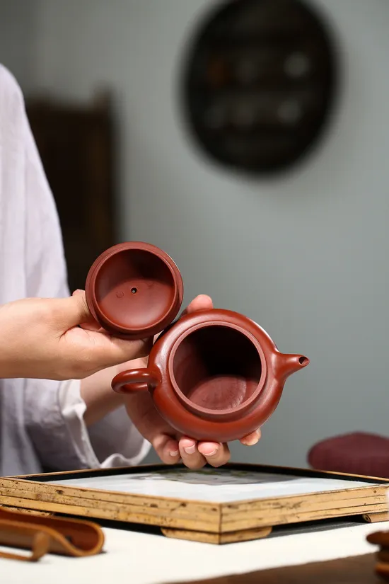 紫砂壺虛扁手把壺大紅袍工藝茶具 1