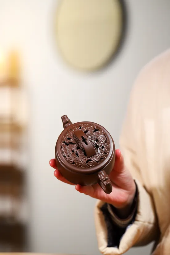 紫砂壺 祥雲漢瓦 全手工雕刻 景舟紫泥 1