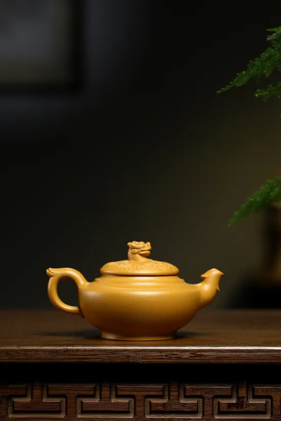 紫砂七老王芳老師龍鳳呈祥黃金朱泥壺 1