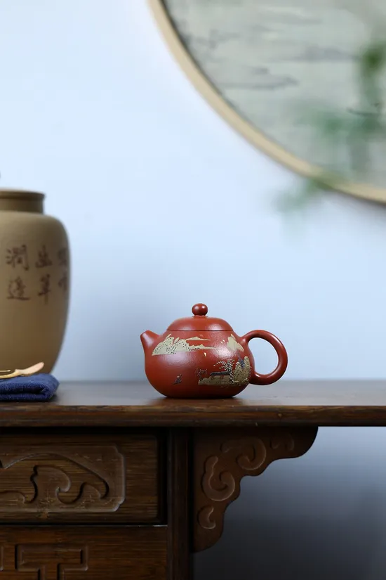 文旦紫砂壺-柯俊芬手工製作原礦大紅袍 1